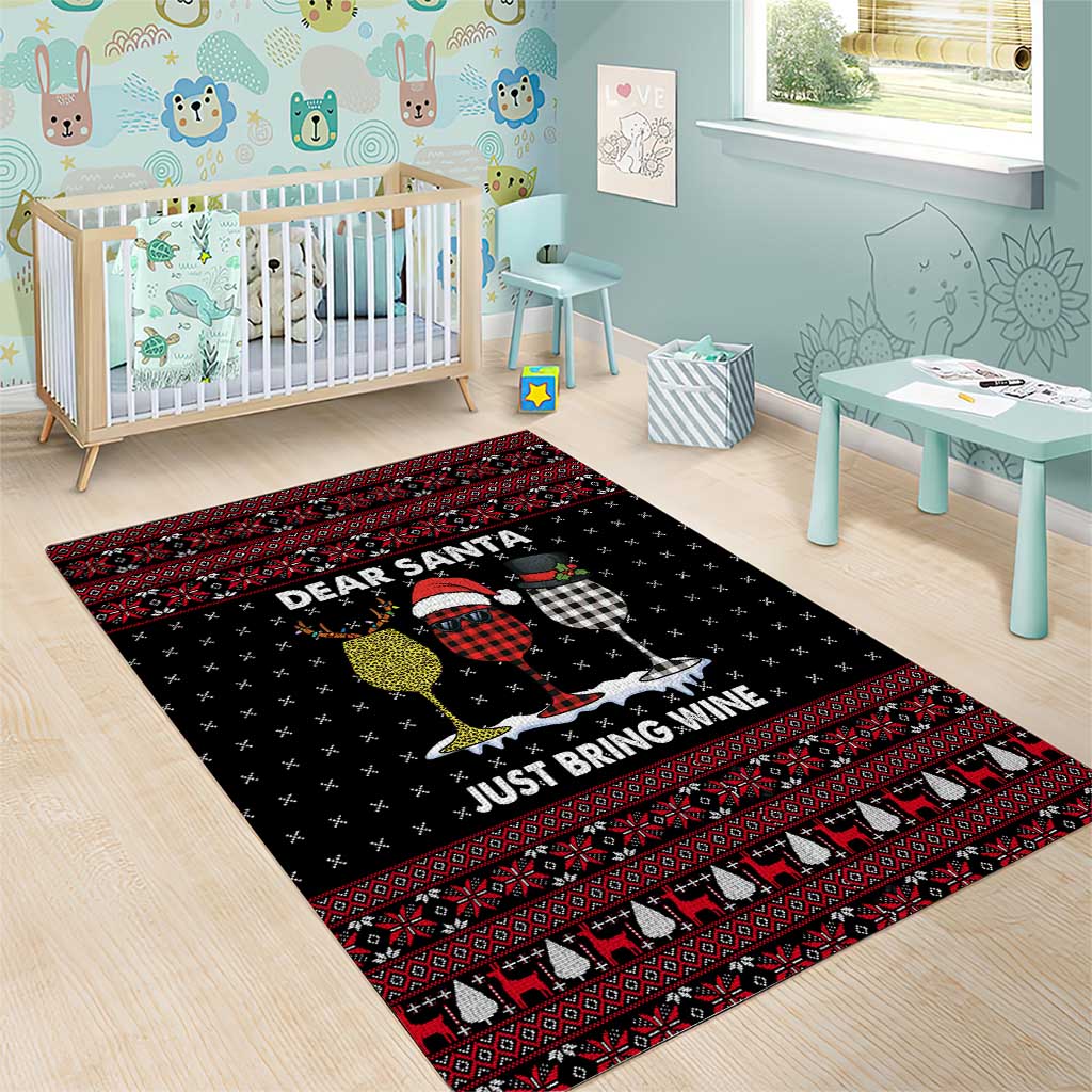 Santa Just Bring Wine Christmas Area Rug Xmas Holiday Patterns - Wonder Print Shop