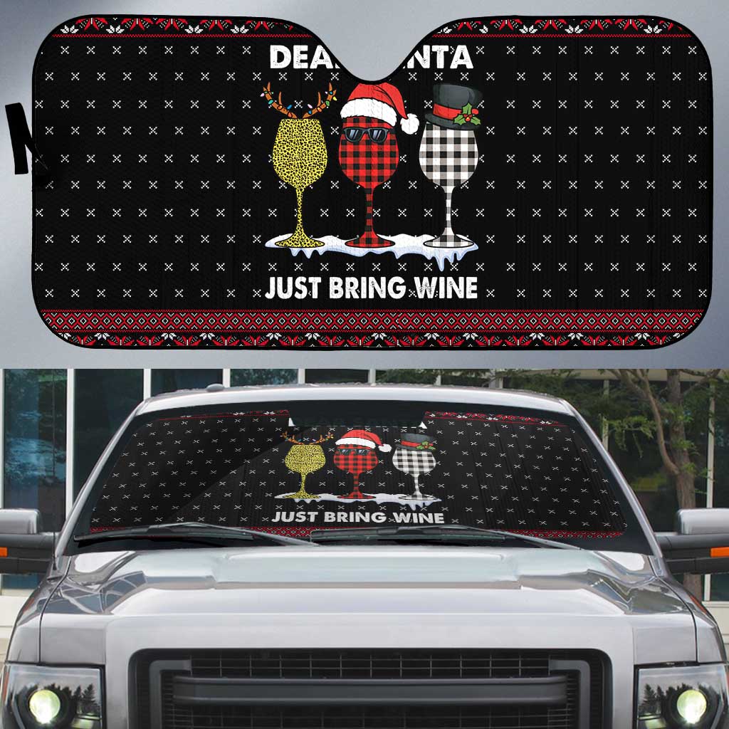 Santa Just Bring Wine Christmas Auto Sun Shade Xmas Holiday Patterns - Wonder Print Shop