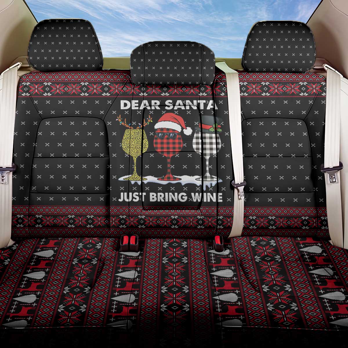 Santa Just Bring Wine Christmas Back Car Seat Cover Xmas Holiday Patterns - Wonder Print Shop