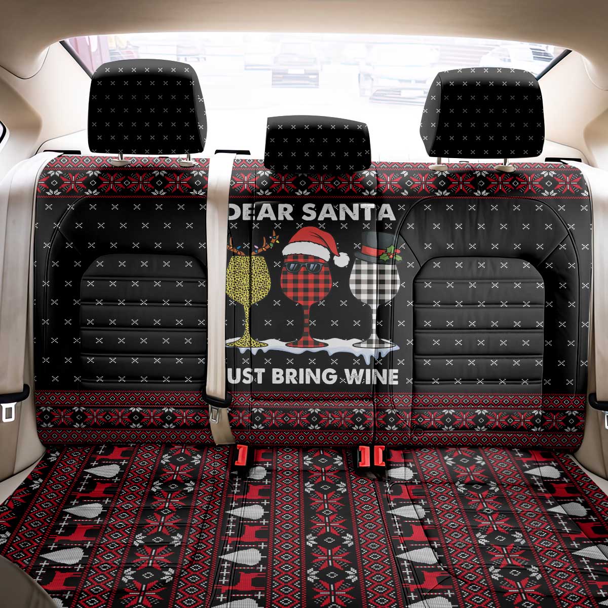Santa Just Bring Wine Christmas Back Car Seat Cover Xmas Holiday Patterns - Wonder Print Shop