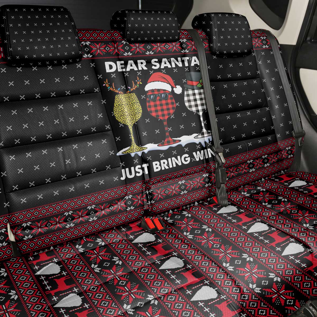 Santa Just Bring Wine Christmas Back Car Seat Cover Xmas Holiday Patterns - Wonder Print Shop