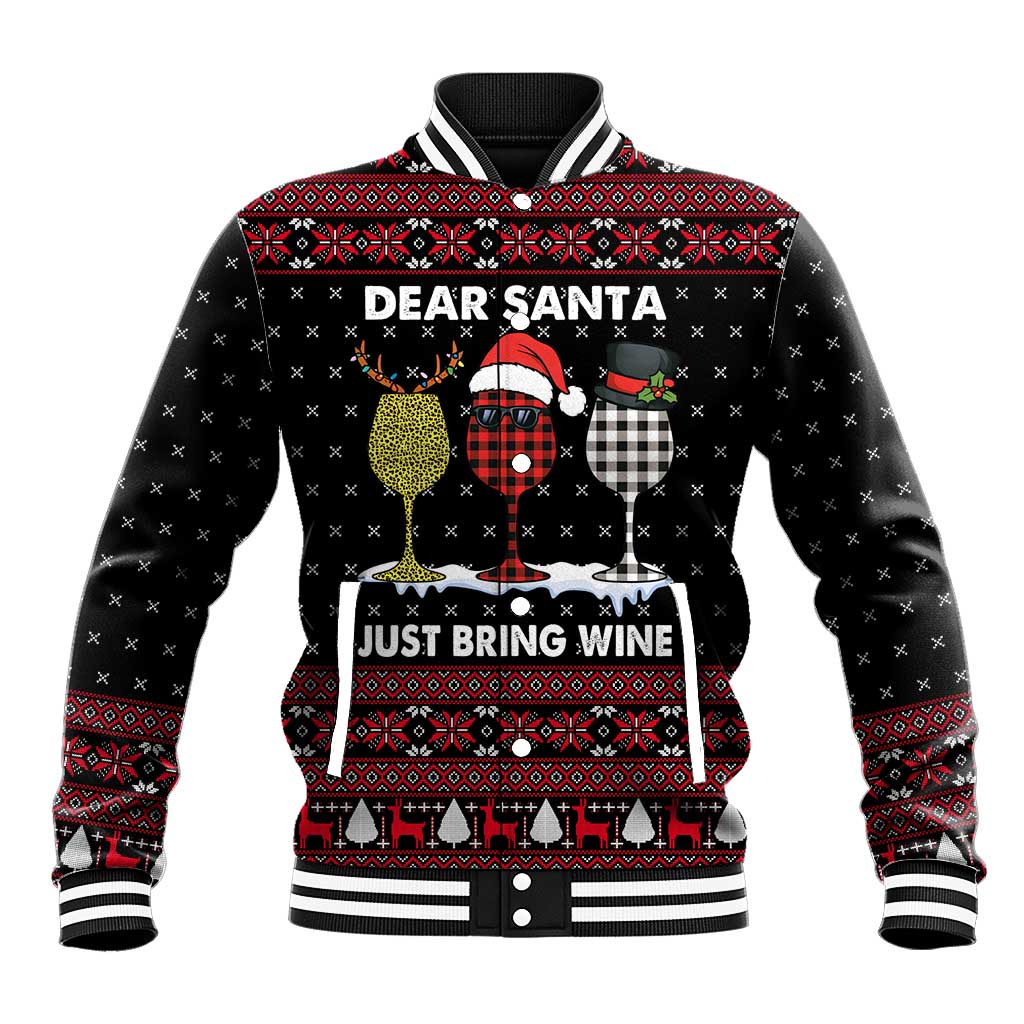 Santa Just Bring Wine Christmas Baseball Jacket Xmas Holiday Patterns - Wonder Print Shop