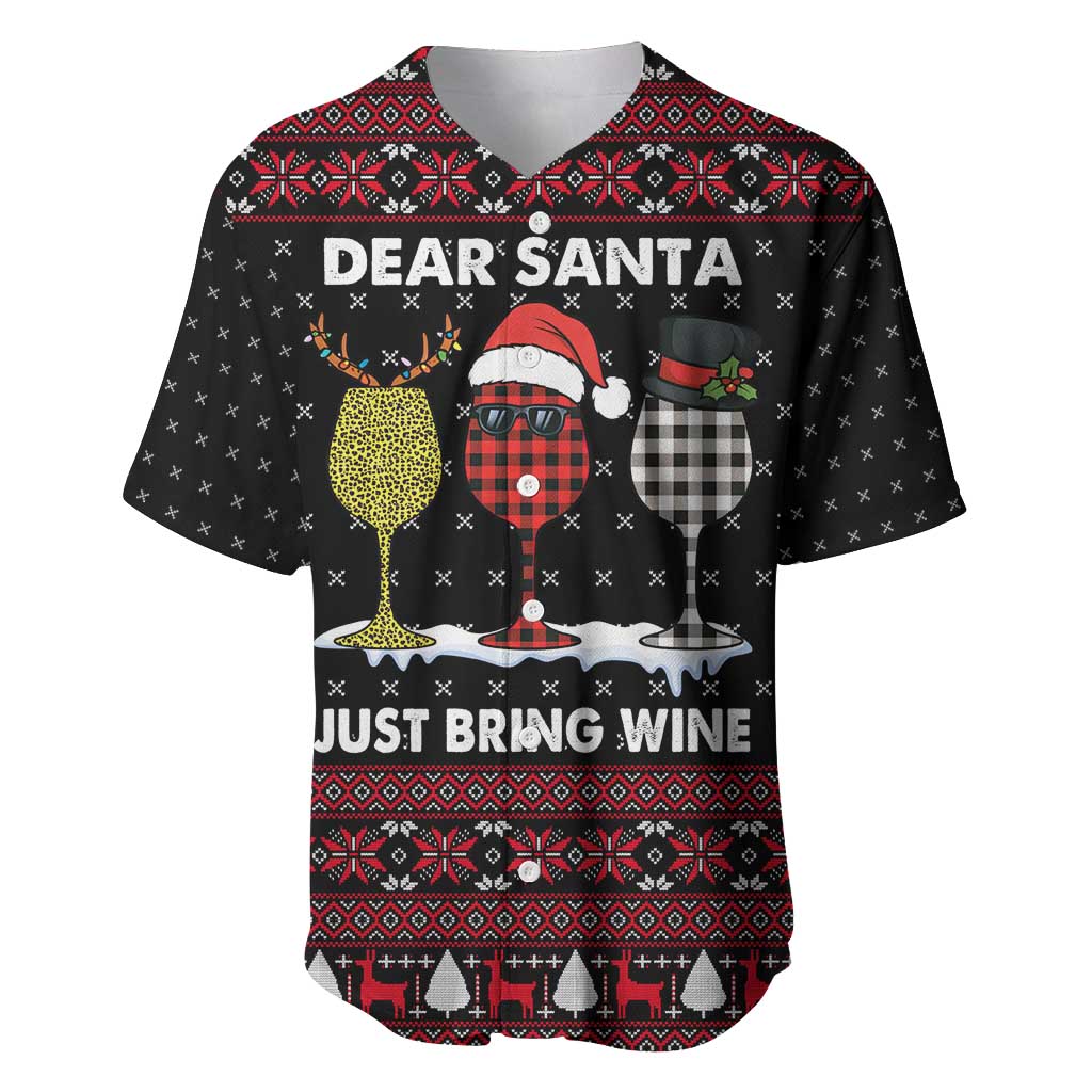Santa Just Bring Wine Christmas Baseball Jersey Xmas Holiday Patterns - Wonder Print Shop