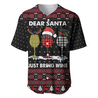 Santa Just Bring Wine Christmas Baseball Jersey Xmas Holiday Patterns - Wonder Print Shop