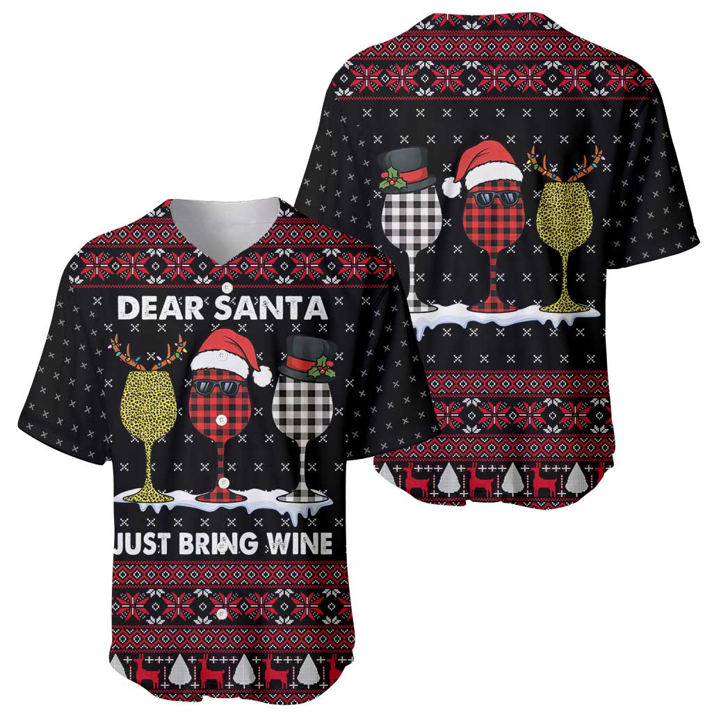 Santa Just Bring Wine Christmas Baseball Jersey Xmas Holiday Patterns - Wonder Print Shop
