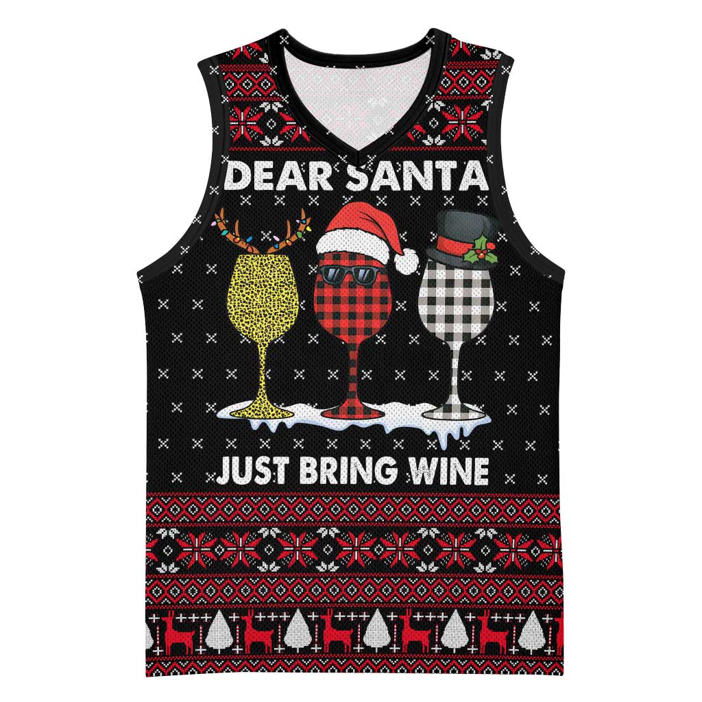 Santa Just Bring Wine Christmas Basketball Jersey Xmas Holiday Patterns - Wonder Print Shop