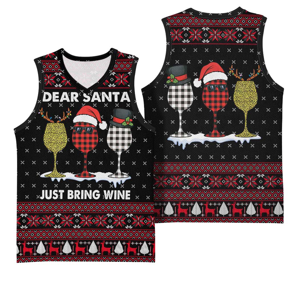 Santa Just Bring Wine Christmas Basketball Jersey Xmas Holiday Patterns - Wonder Print Shop