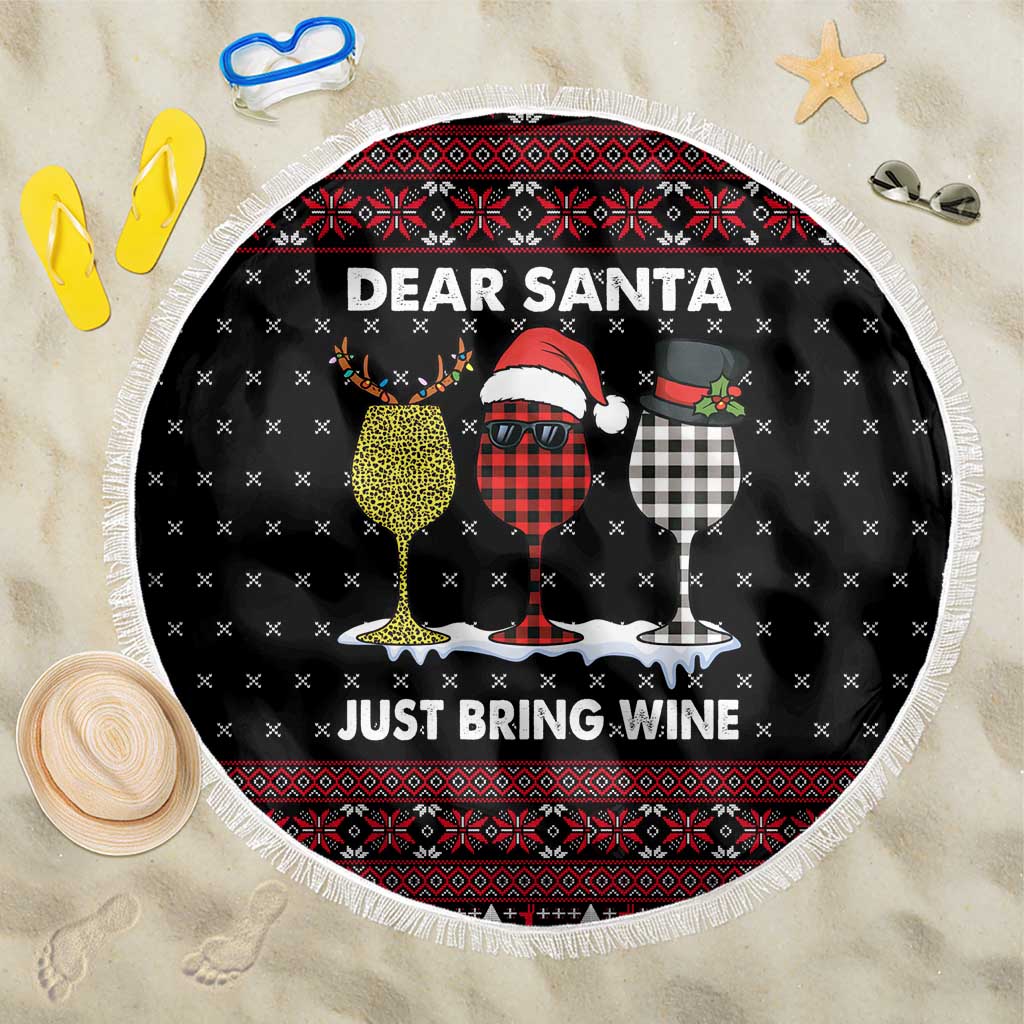 Santa Just Bring Wine Christmas Beach Blanket Xmas Holiday Patterns - Wonder Print Shop
