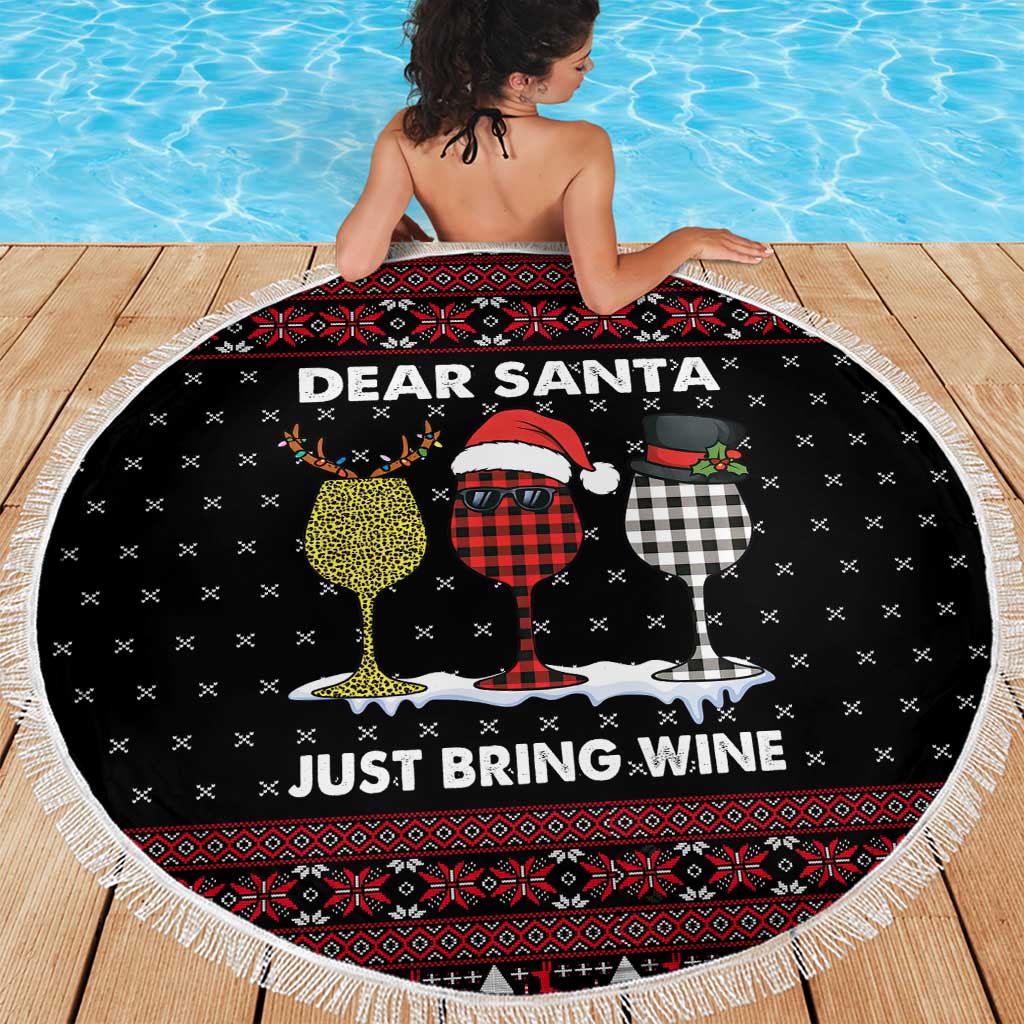 Santa Just Bring Wine Christmas Beach Blanket Xmas Holiday Patterns - Wonder Print Shop