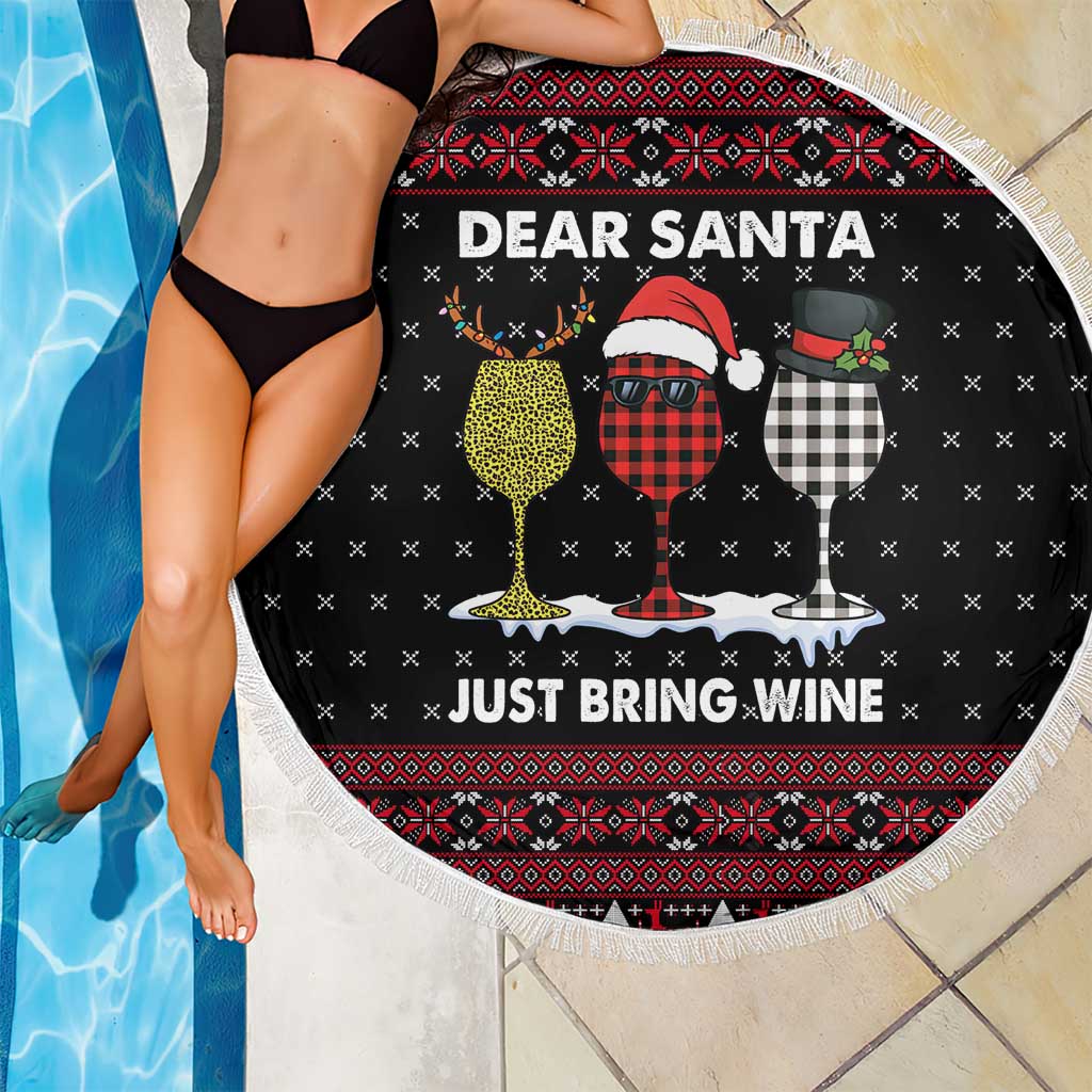 Santa Just Bring Wine Christmas Beach Blanket Xmas Holiday Patterns - Wonder Print Shop