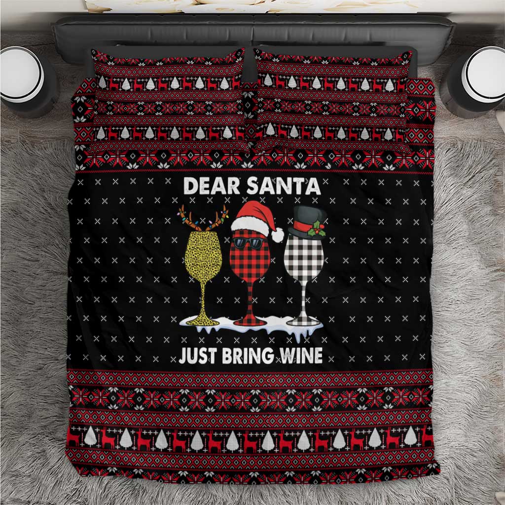 Santa Just Bring Wine Christmas Bedding Set Xmas Holiday Patterns - Wonder Print Shop