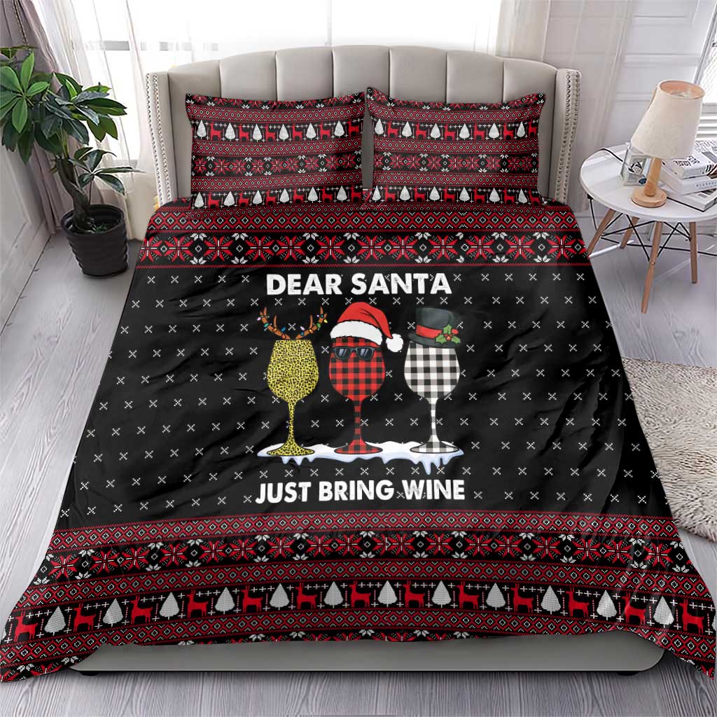 Santa Just Bring Wine Christmas Bedding Set Xmas Holiday Patterns - Wonder Print Shop