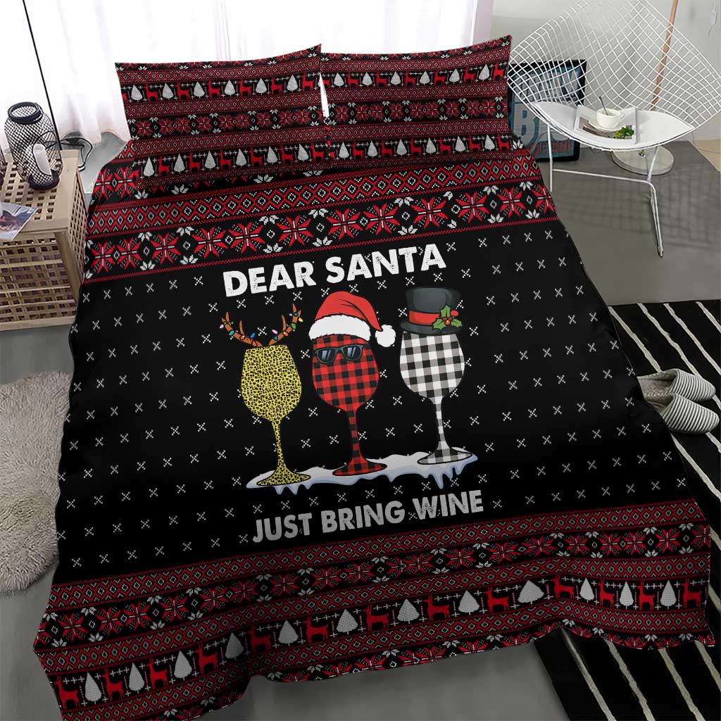 Santa Just Bring Wine Christmas Bedding Set Xmas Holiday Patterns - Wonder Print Shop