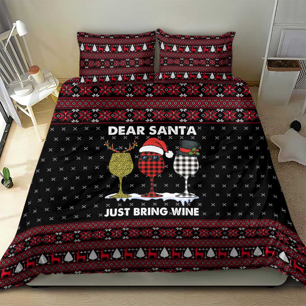 Santa Just Bring Wine Christmas Bedding Set Xmas Holiday Patterns - Wonder Print Shop