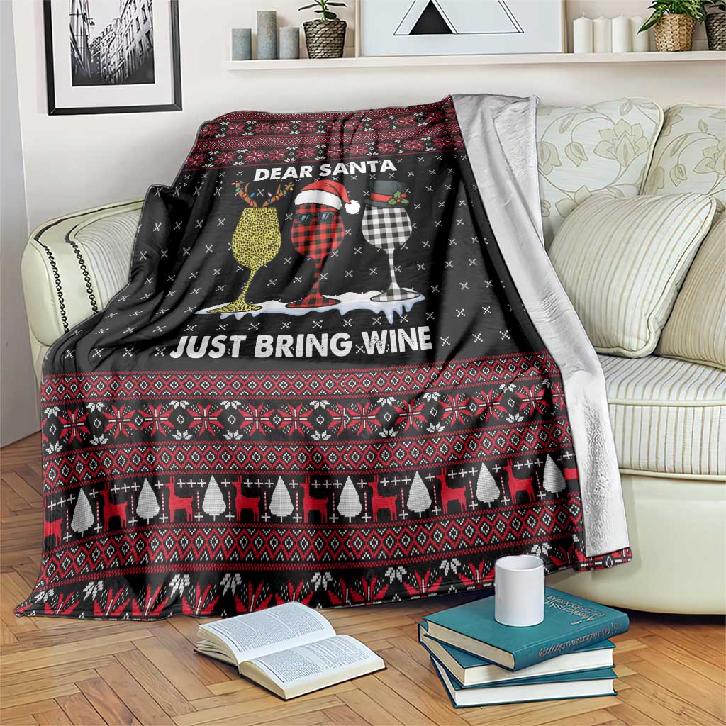 Santa Just Bring Wine Christmas Blanket Xmas Holiday Patterns - Wonder Print Shop