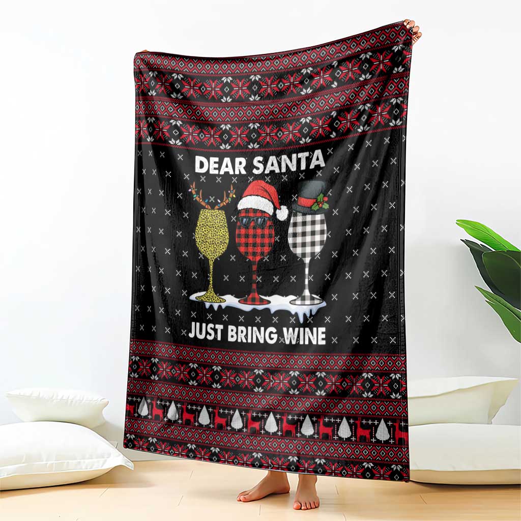 Santa Just Bring Wine Christmas Blanket Xmas Holiday Patterns - Wonder Print Shop