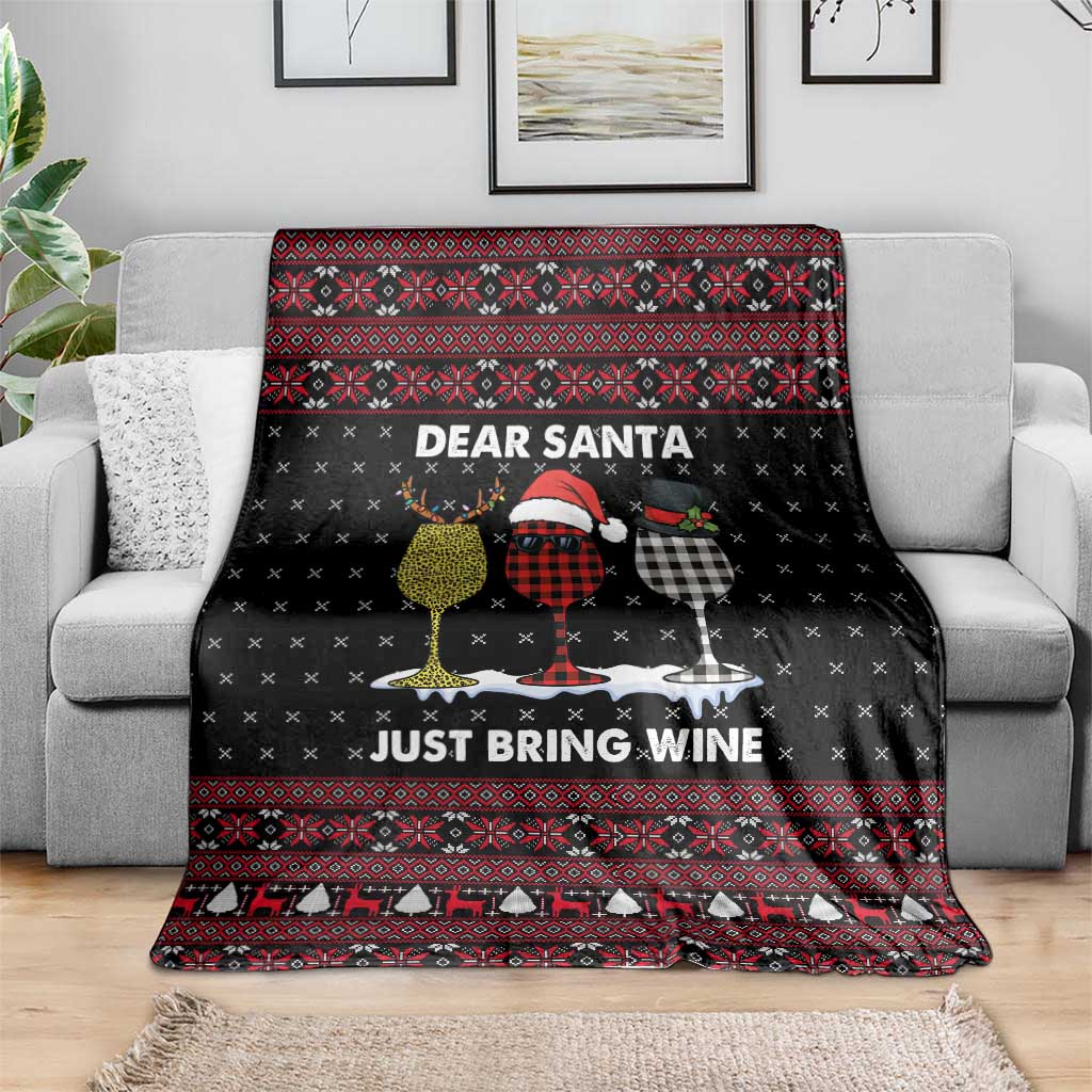 Santa Just Bring Wine Christmas Blanket Xmas Holiday Patterns - Wonder Print Shop
