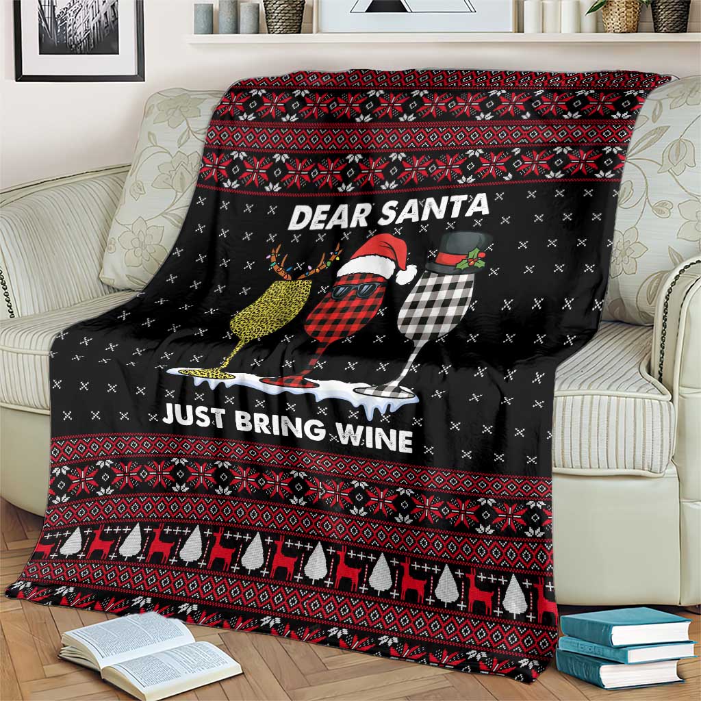 Santa Just Bring Wine Christmas Blanket Xmas Holiday Patterns - Wonder Print Shop