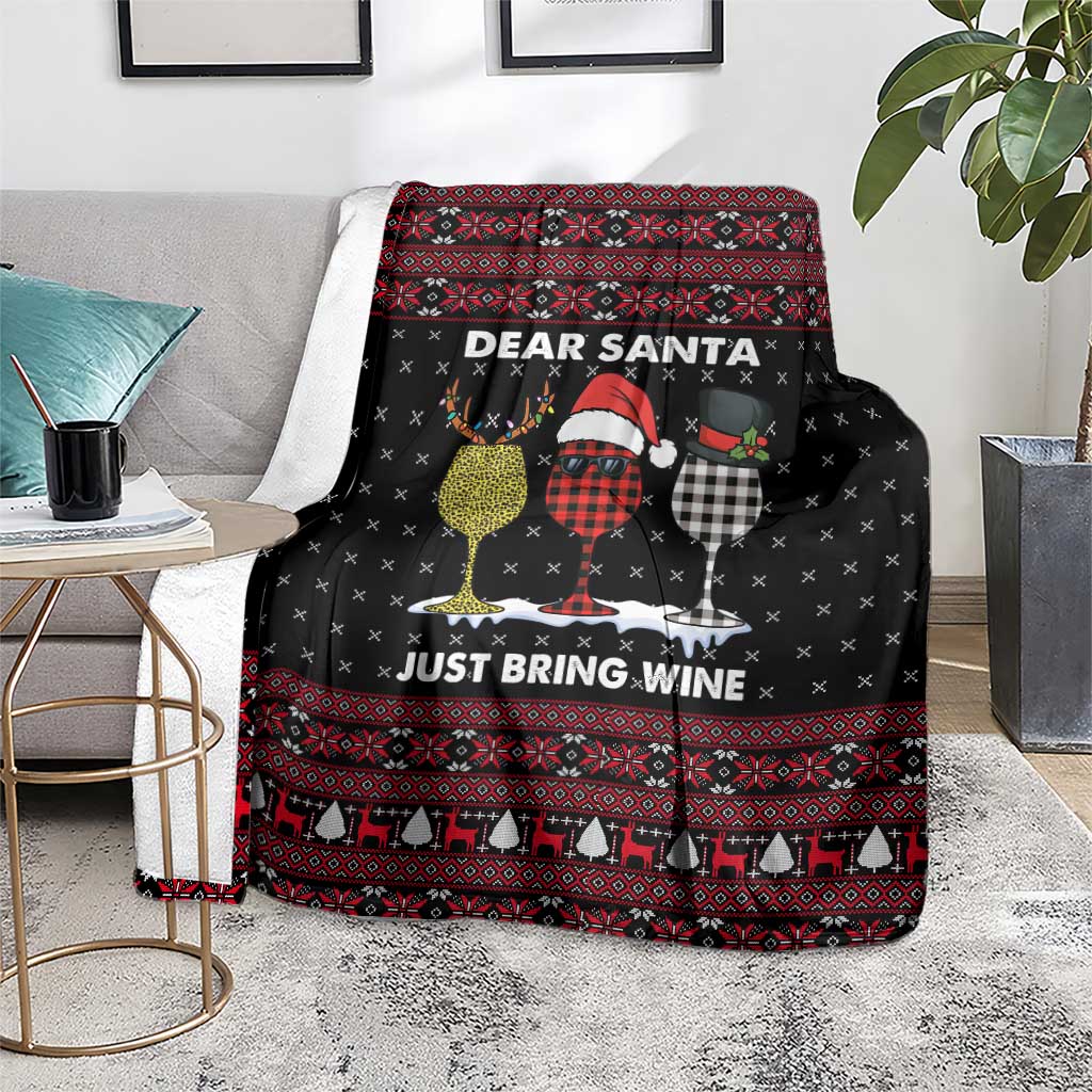 Santa Just Bring Wine Christmas Blanket Xmas Holiday Patterns - Wonder Print Shop