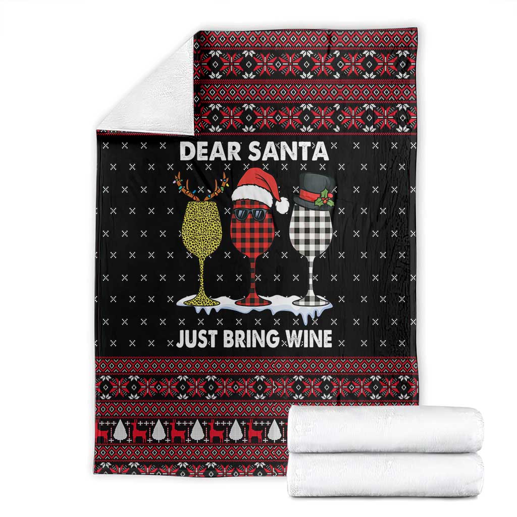 Santa Just Bring Wine Christmas Blanket Xmas Holiday Patterns - Wonder Print Shop