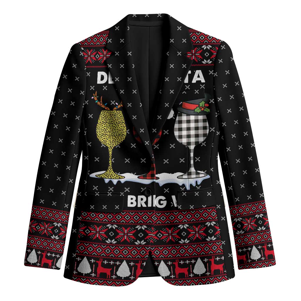 Santa Just Bring Wine Christmas Blazer Xmas Holiday Patterns - Wonder Print Shop