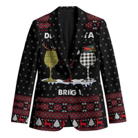 Santa Just Bring Wine Christmas Blazer Xmas Holiday Patterns - Wonder Print Shop