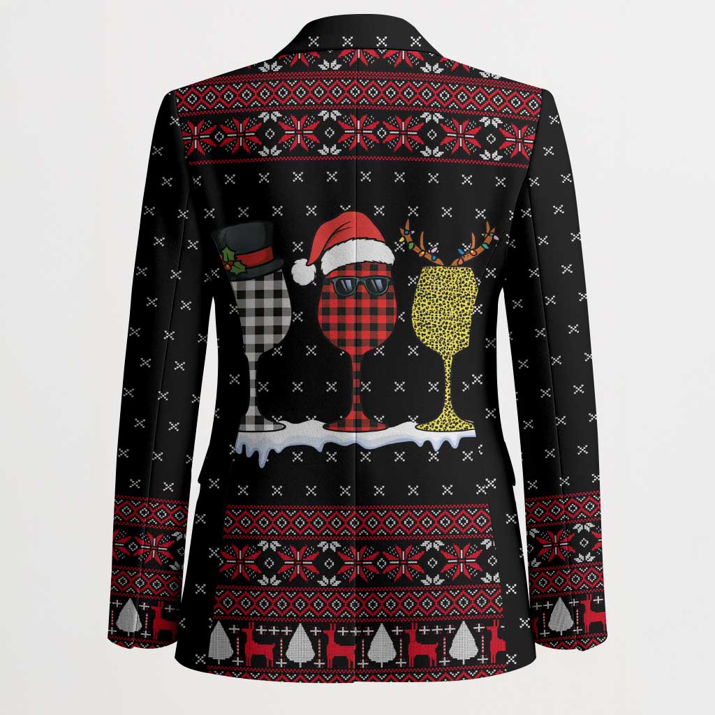 Santa Just Bring Wine Christmas Blazer Xmas Holiday Patterns - Wonder Print Shop