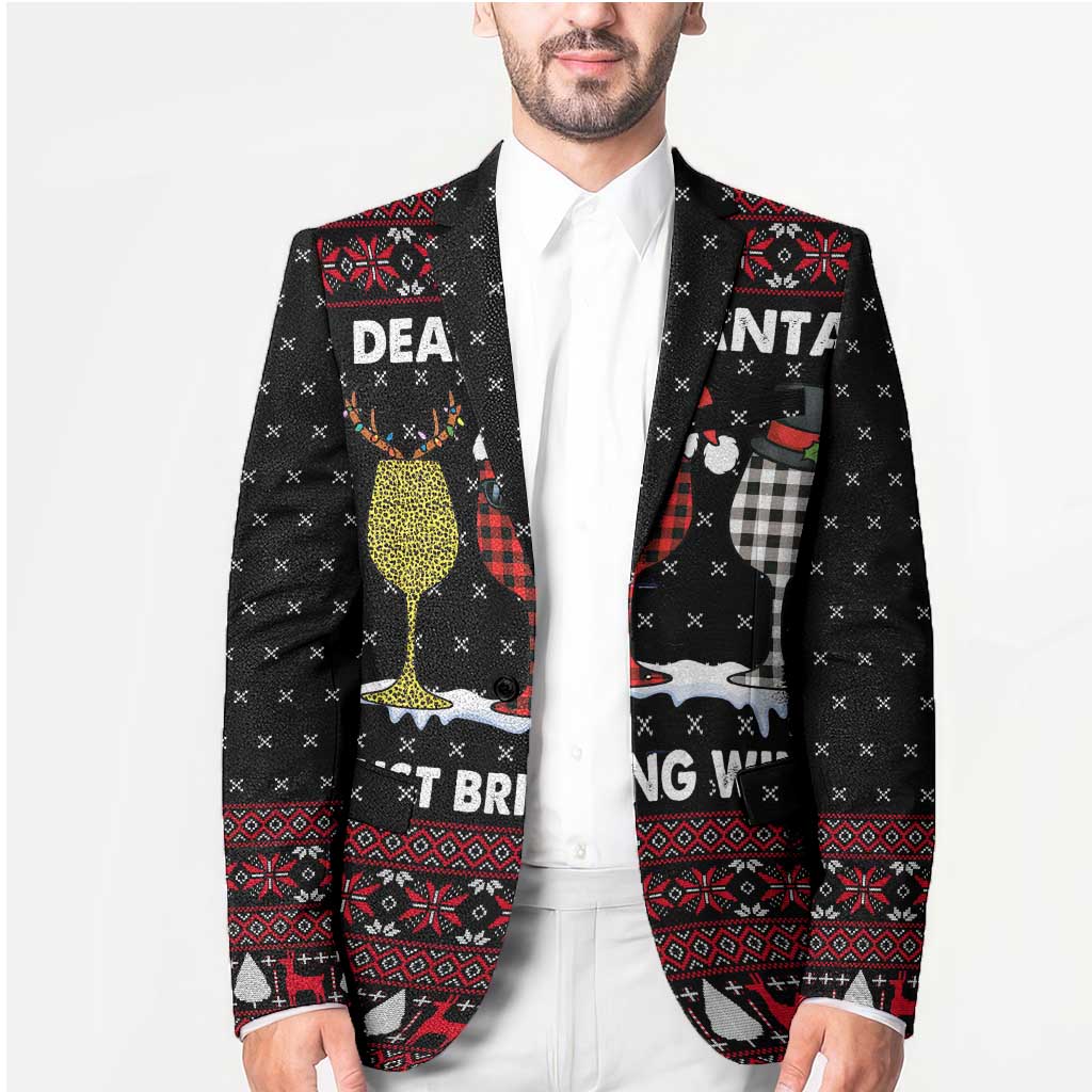 Santa Just Bring Wine Christmas Blazer Xmas Holiday Patterns - Wonder Print Shop