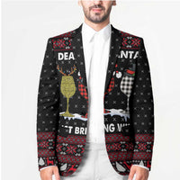 Santa Just Bring Wine Christmas Blazer Xmas Holiday Patterns - Wonder Print Shop
