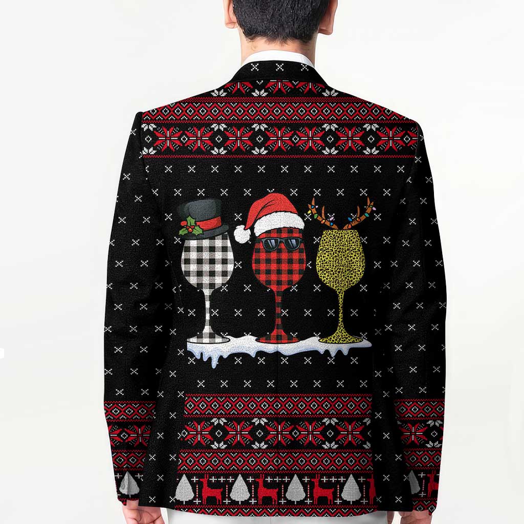 Santa Just Bring Wine Christmas Blazer Xmas Holiday Patterns - Wonder Print Shop