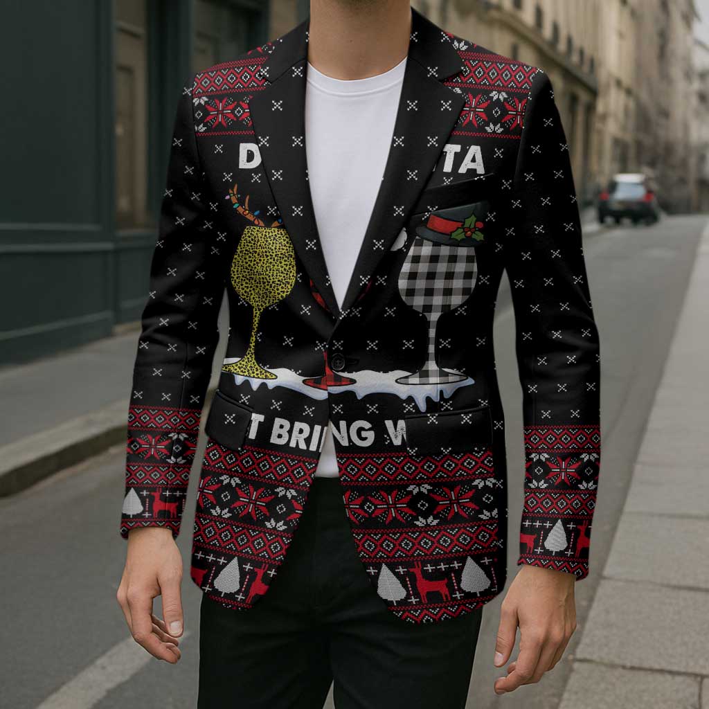 Santa Just Bring Wine Christmas Blazer Xmas Holiday Patterns - Wonder Print Shop