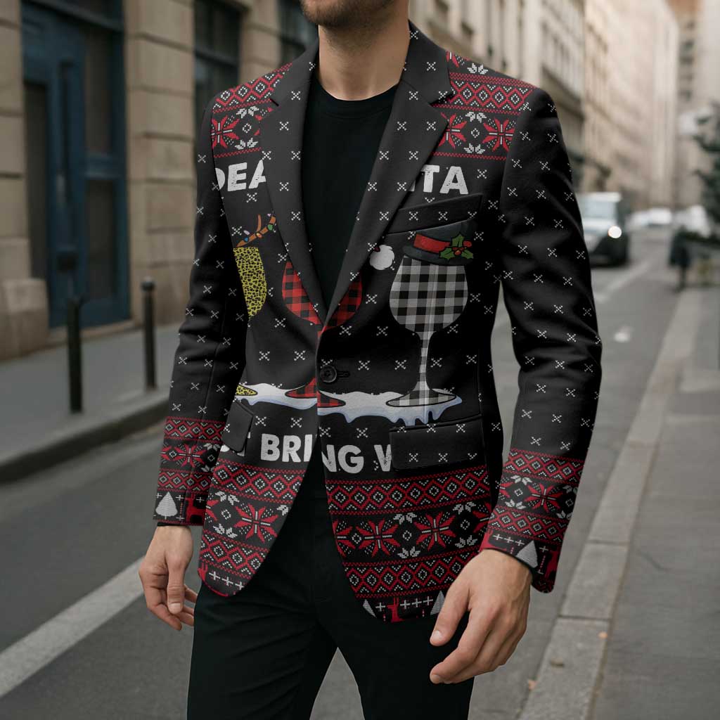 Santa Just Bring Wine Christmas Blazer Xmas Holiday Patterns - Wonder Print Shop