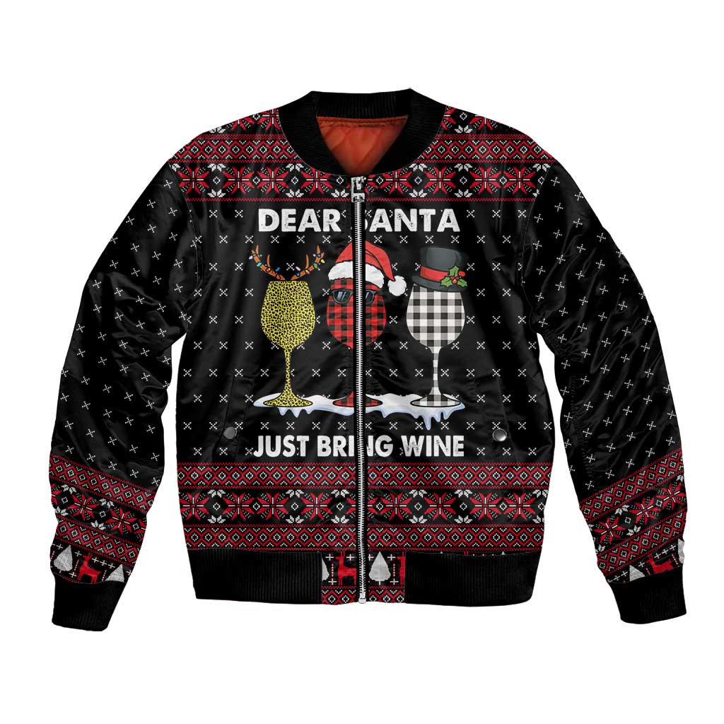 Santa Just Bring Wine Christmas Bomber Jacket Xmas Holiday Patterns - Wonder Print Shop
