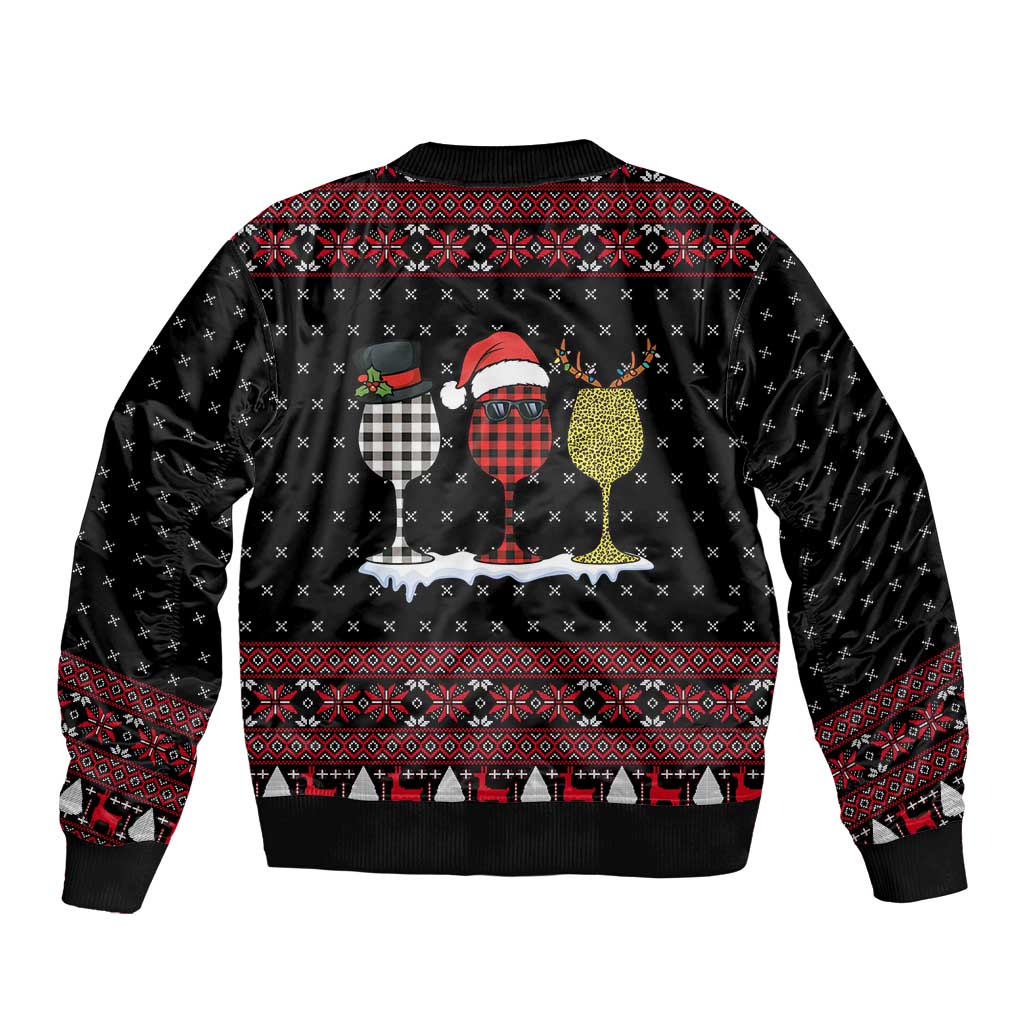 Santa Just Bring Wine Christmas Bomber Jacket Xmas Holiday Patterns - Wonder Print Shop