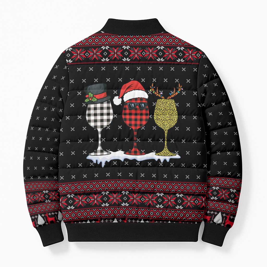Santa Just Bring Wine Christmas Bomber Puffer Jacket Xmas Holiday Patterns - Wonder Print Shop