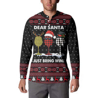Santa Just Bring Wine Christmas Button Sweatshirt Xmas Holiday Patterns - Wonder Print Shop
