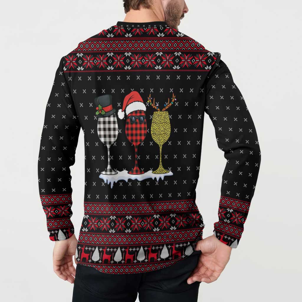 Santa Just Bring Wine Christmas Button Sweatshirt Xmas Holiday Patterns - Wonder Print Shop