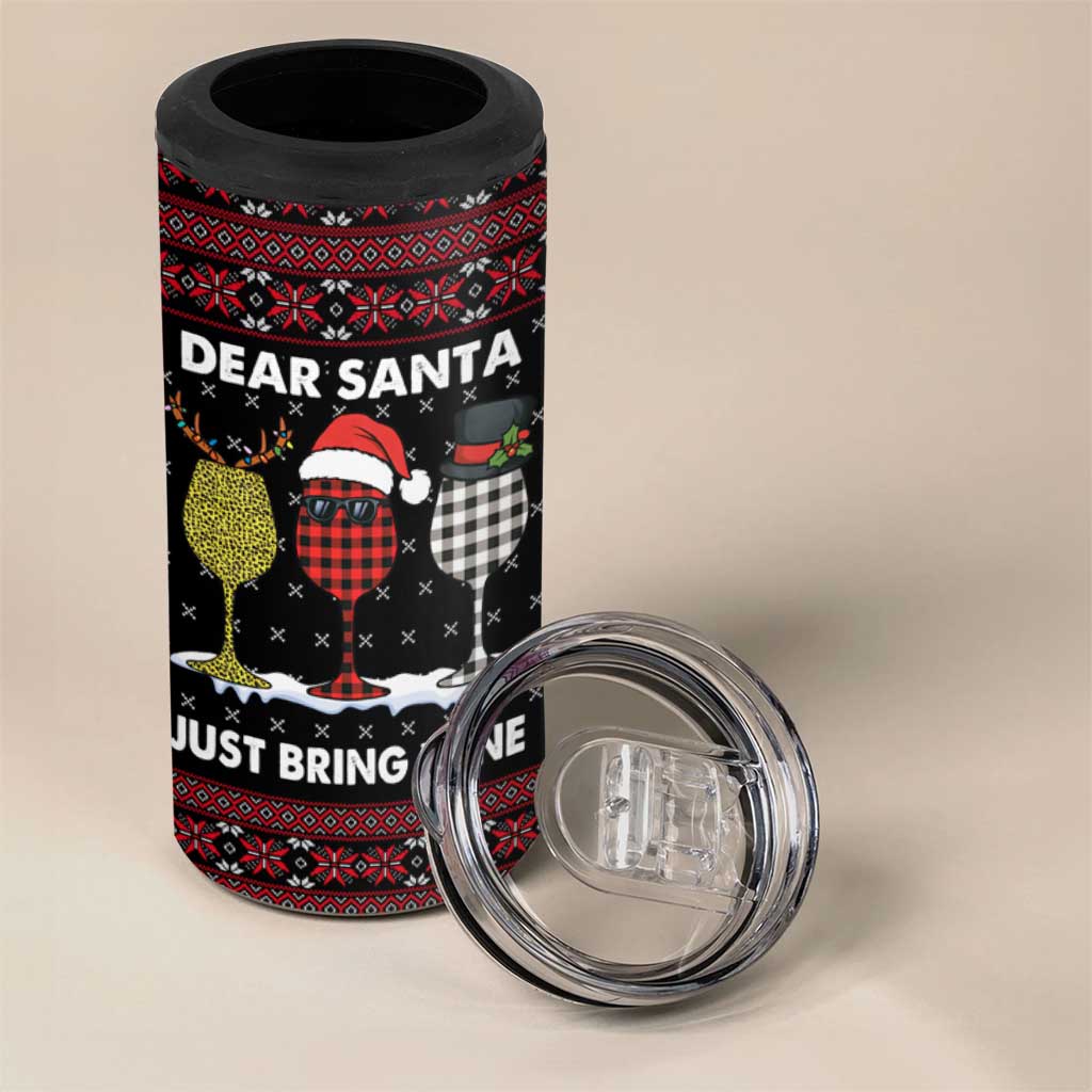 Santa Just Bring Wine Christmas 4 in 1 Can Cooler Tumbler Xmas Holiday Patterns - Wonder Print Shop