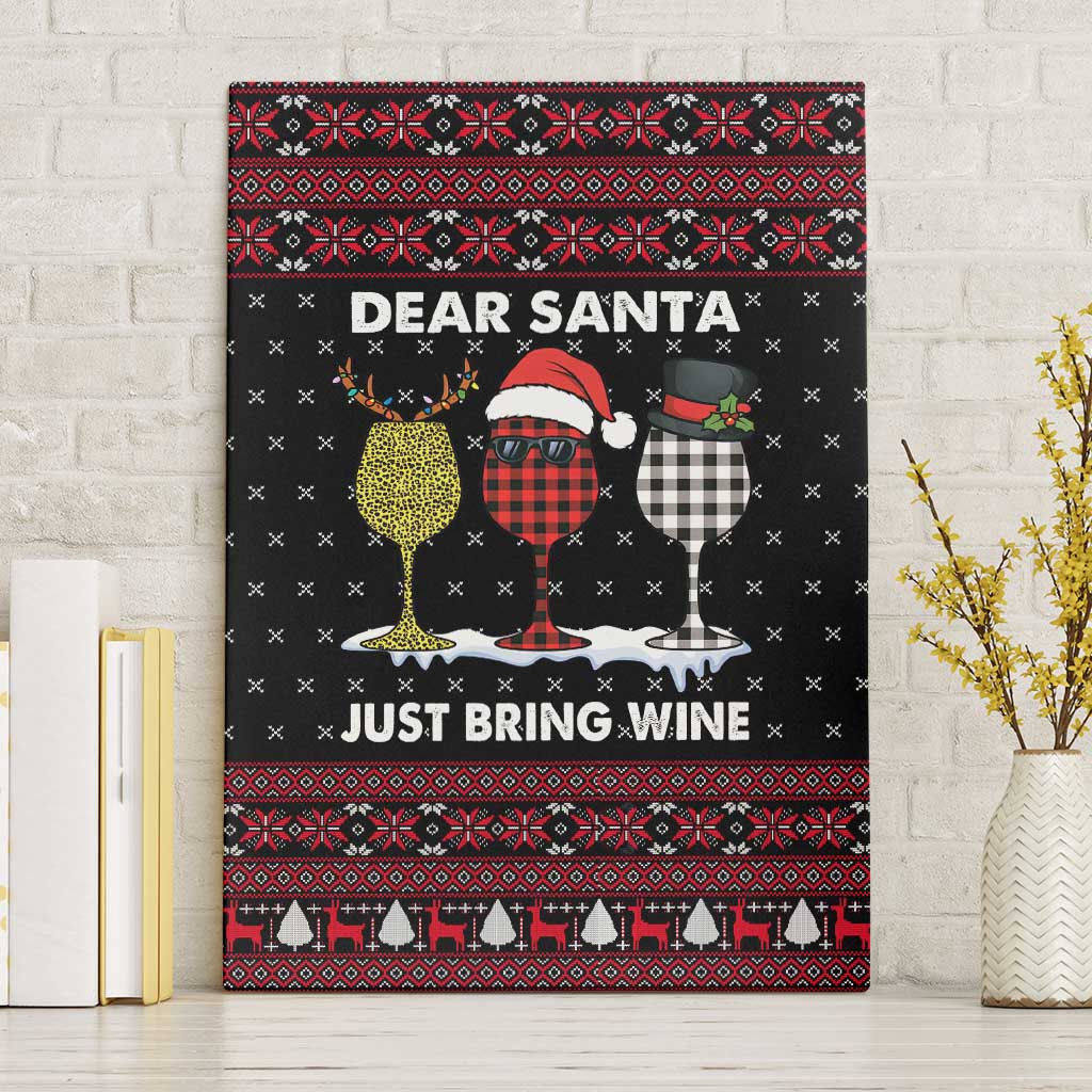 Santa Just Bring Wine Christmas Canvas Wall Art Xmas Holiday Patterns - Wonder Print Shop