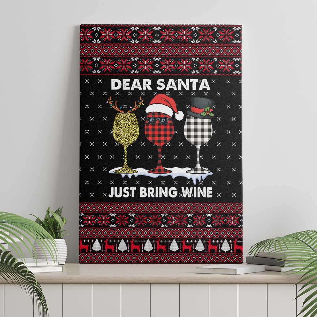 Santa Just Bring Wine Christmas Canvas Wall Art Xmas Holiday Patterns - Wonder Print Shop