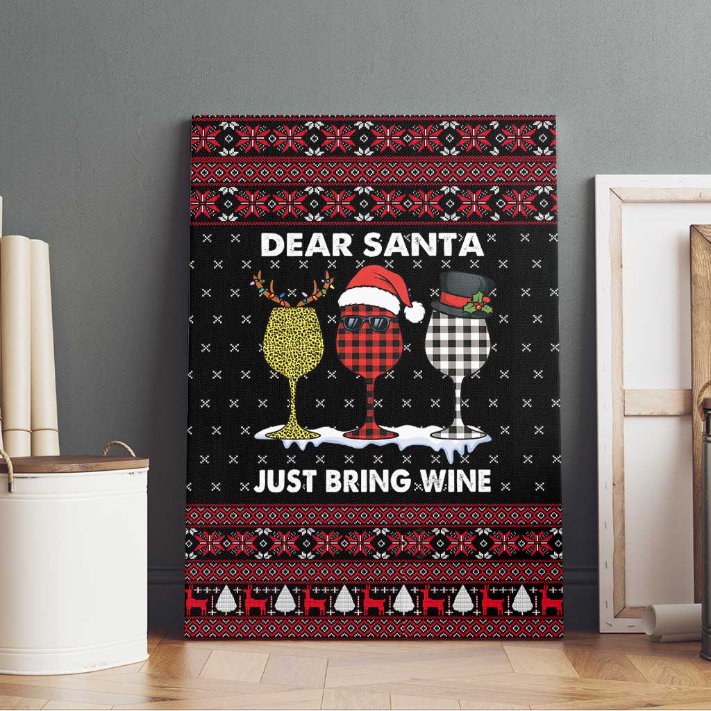 Santa Just Bring Wine Christmas Canvas Wall Art Xmas Holiday Patterns - Wonder Print Shop