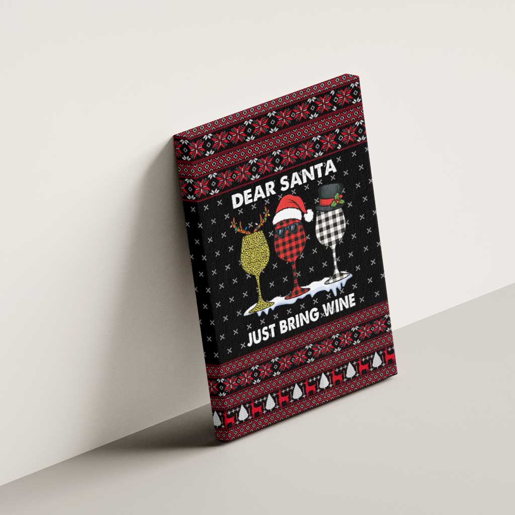 Santa Just Bring Wine Christmas Canvas Wall Art Xmas Holiday Patterns - Wonder Print Shop