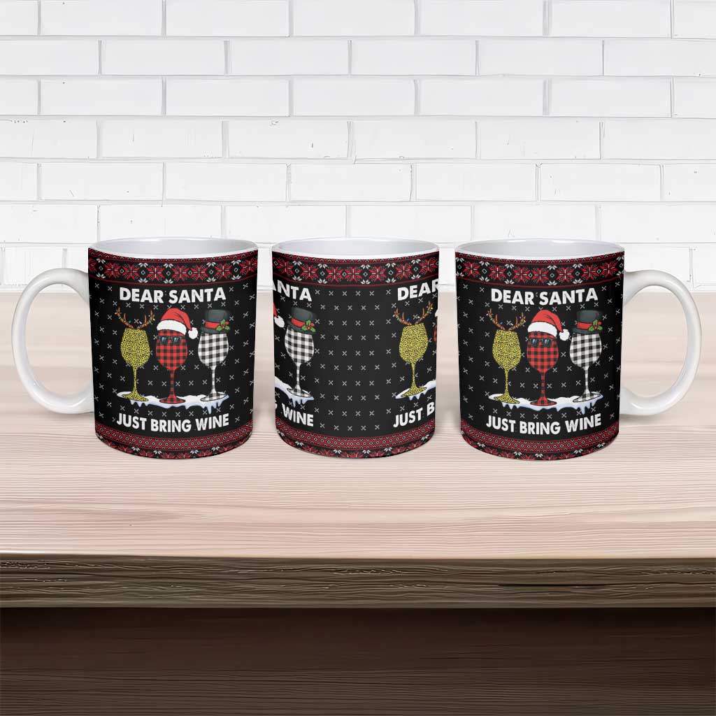Santa Just Bring Wine Christmas Ceramic Mug Xmas Holiday Patterns - Wonder Print Shop