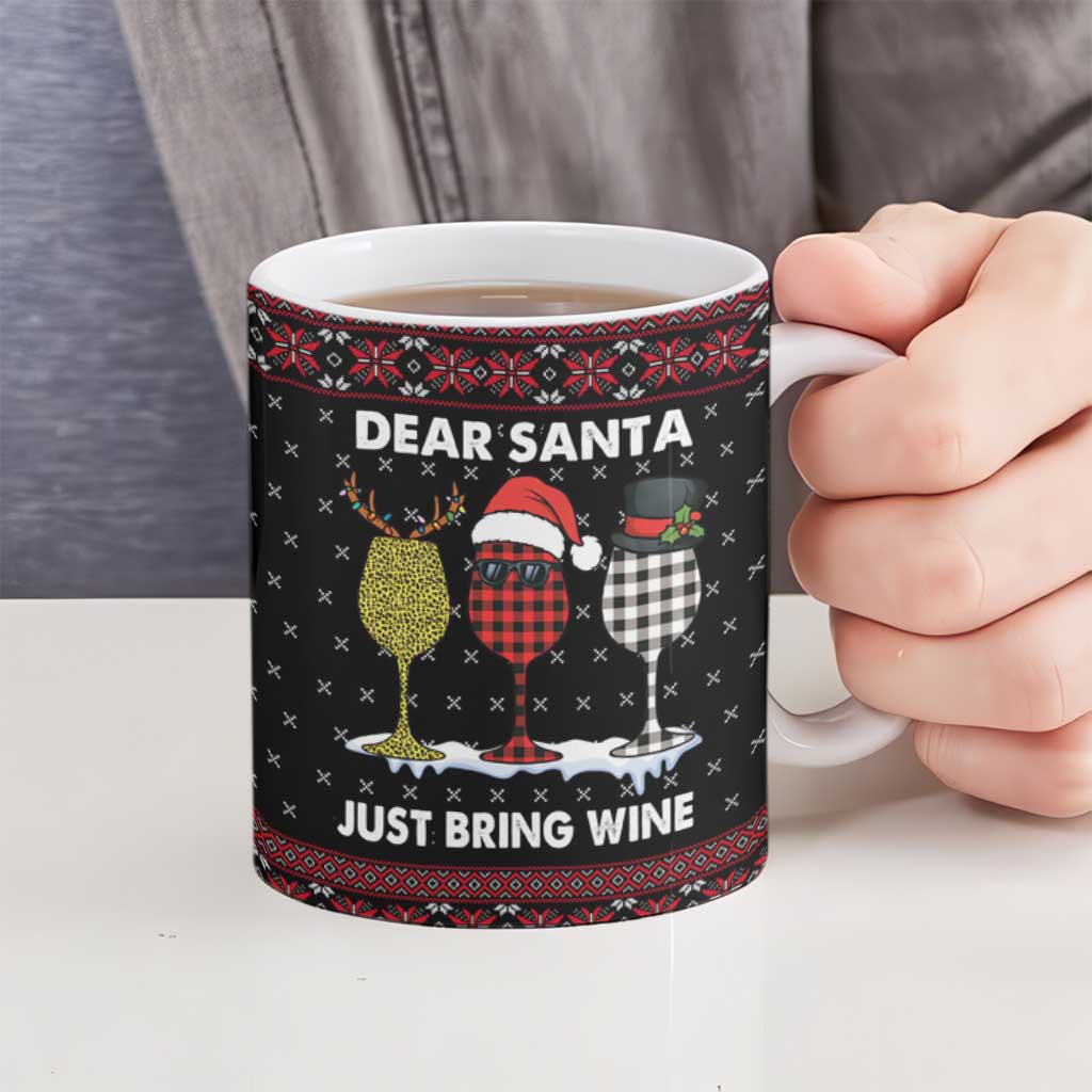 Santa Just Bring Wine Christmas Ceramic Mug Xmas Holiday Patterns - Wonder Print Shop