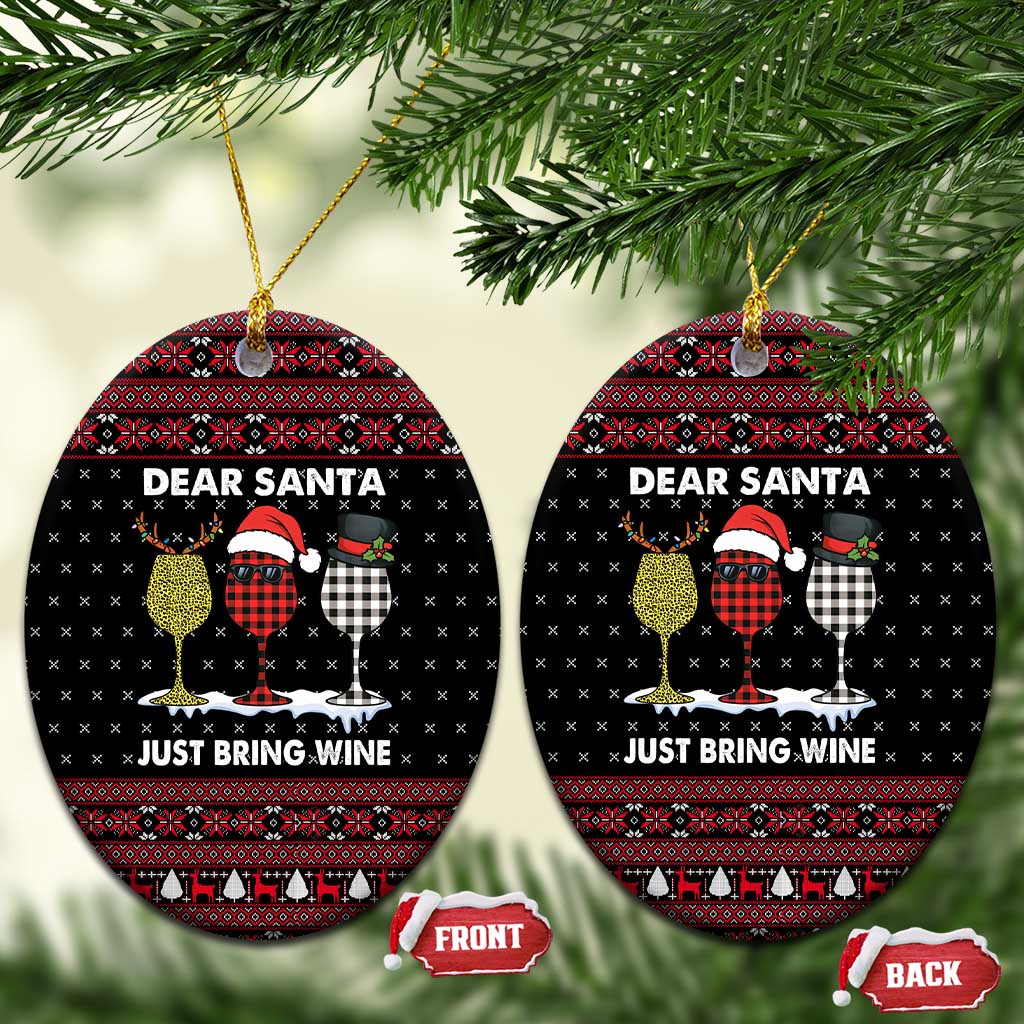 Santa Just Bring Wine Christmas Ceramic Ornament Xmas Holiday Patterns - Wonder Print Shop