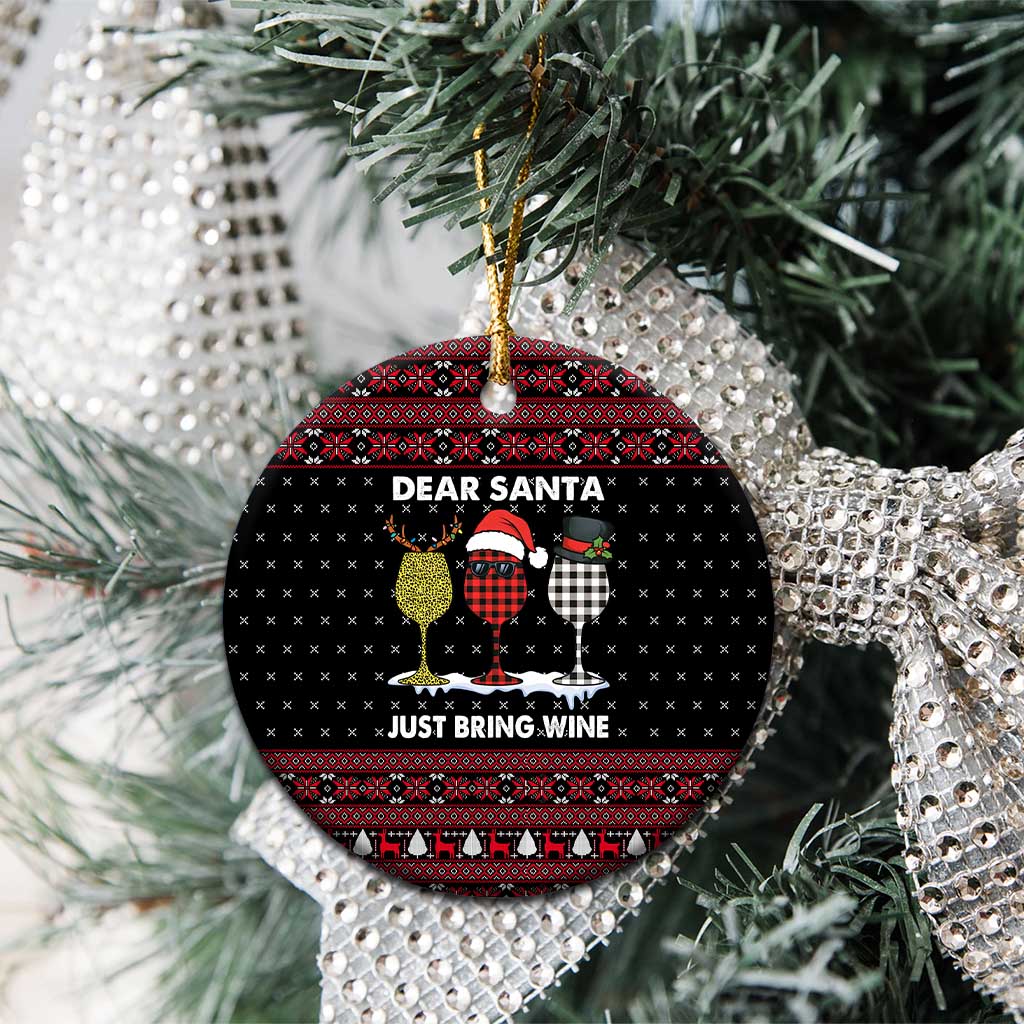 Santa Just Bring Wine Christmas Ceramic Ornament Xmas Holiday Patterns - Wonder Print Shop