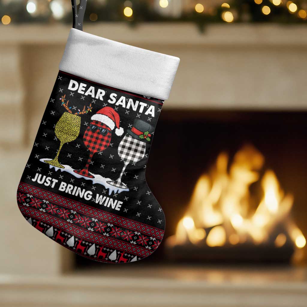 Santa Just Bring Wine Christmas Stocking Xmas Holiday Patterns - Wonder Print Shop
