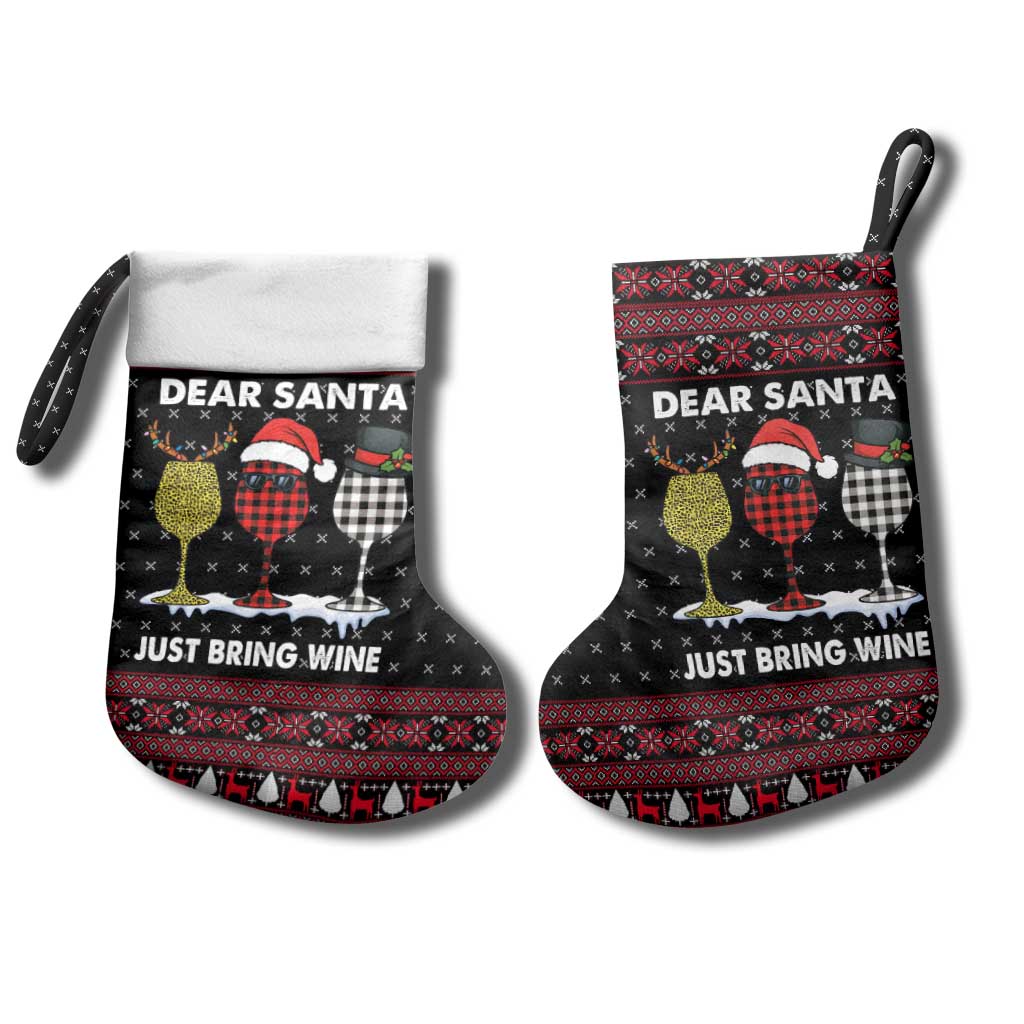 Santa Just Bring Wine Christmas Stocking Xmas Holiday Patterns - Wonder Print Shop