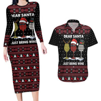 Santa Just Bring Wine Christmas Couples Matching Long Sleeve Bodycon Dress and Hawaiian Shirt Xmas Holiday Patterns - Wonder Print Shop
