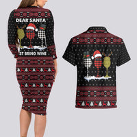 Santa Just Bring Wine Christmas Couples Matching Long Sleeve Bodycon Dress and Hawaiian Shirt Xmas Holiday Patterns - Wonder Print Shop